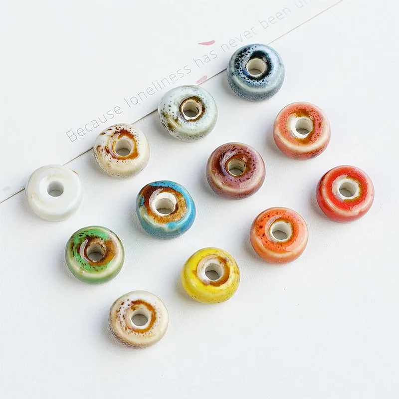 50PCS Ceramic Beads Wheel Shape Spacer Flat Round Spacer Beads For Handmade Materials Jewelry