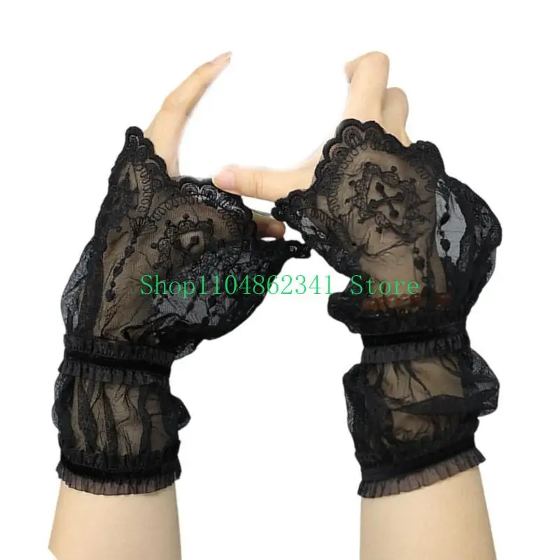 652F Lace Flower Sleeves Detachable Arm Sleeves for Women Girl Lace Wrist Cuffs for Sweater Dress All Matching Accessories