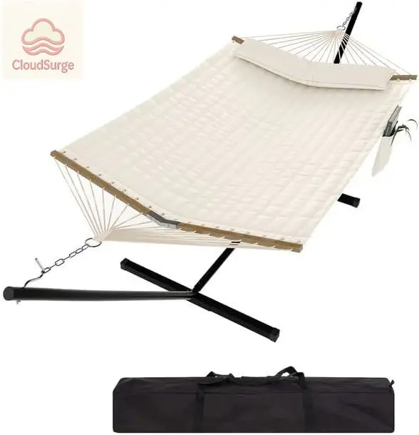 

2 Person Hammock with Stand, Portable Outdoor Hammock, Heavy Duty Hammock with Carrying Bag, Soft Pillow, Balance Ropes, White