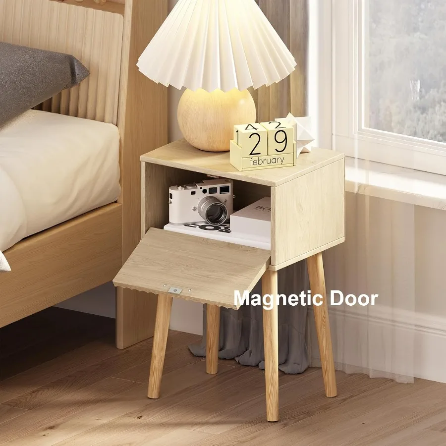 Set di 2 comodini piccoli con ante scanalate e piedini in legno massello Tavolini moderni dal design moderno della metà del secolo per camera da letto, ideali per Smal