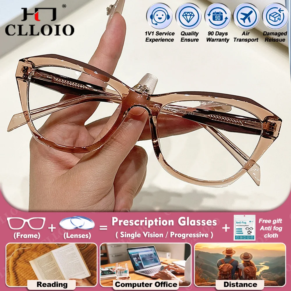 

CLLOIO Fashion Lady Anti Blue Light Progressive Prescription Customized Glasses Optical Myopia Hyperopia Photochromic Eyeglasses