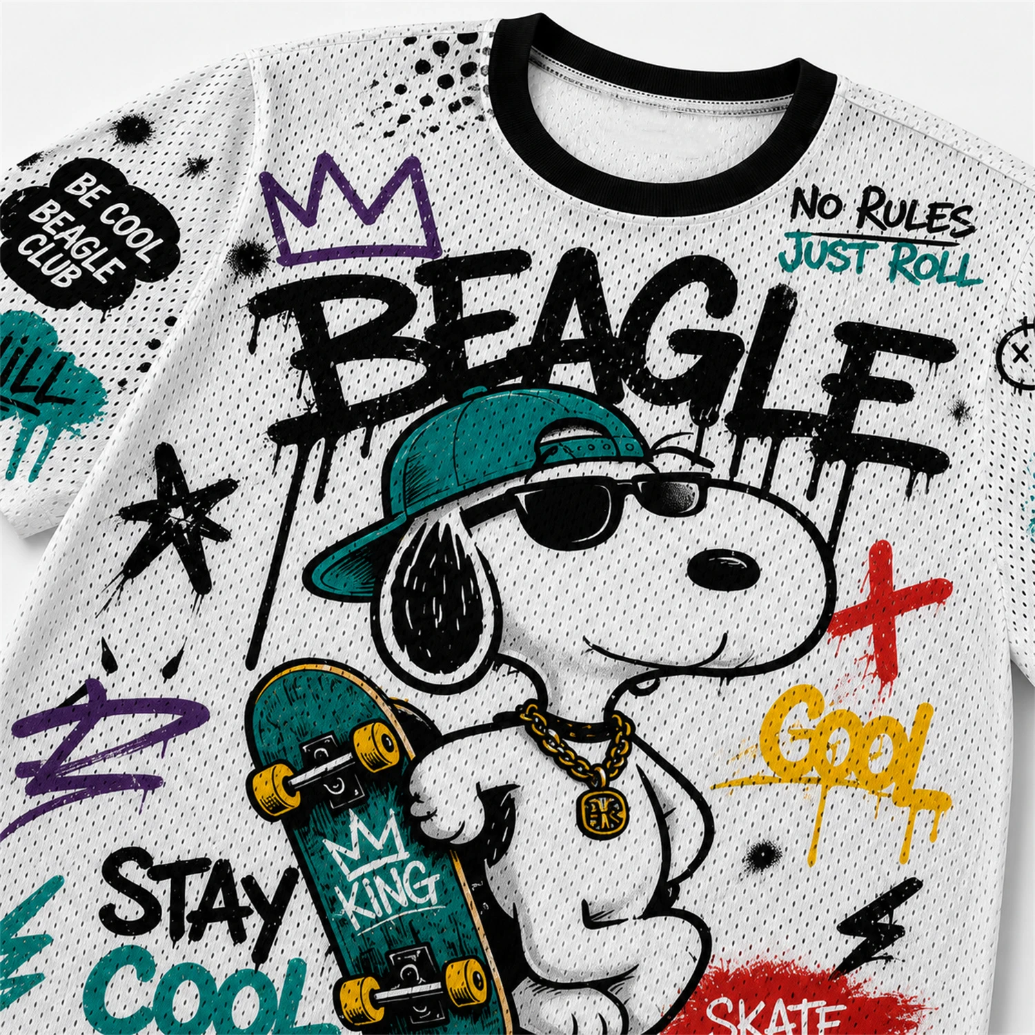 Skate Snoopy Graffiti Mesh T-shirt Shorts Set Kids Quick Dry Breathable Summer 2 Piece Casual Sports Outfit - view 6