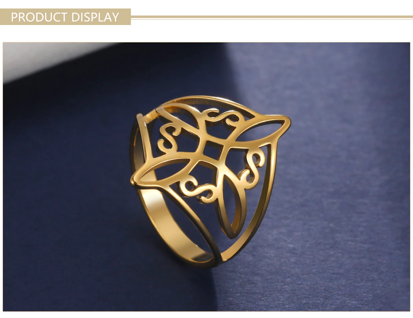 Skyrim Hexenknoten-Ring Edelstahl Goldfarben Hexerei-Amulett Schutz-Fingerringe Wicca-Kreuz Keltischer Knoten Schmuck – Detail 3