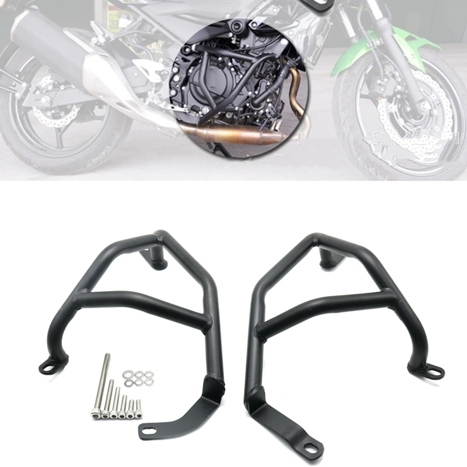 

For Kawasaki Z400/Z250 Carbon Steel Engine Guard Crash Bar Protector Bracket Matte Black