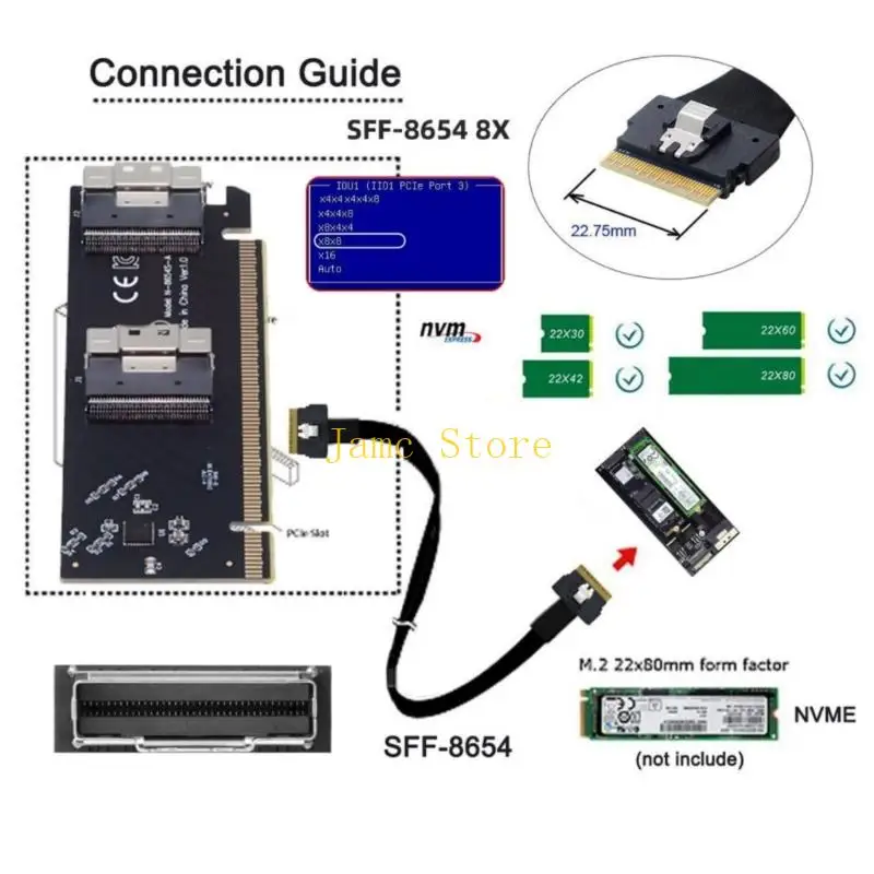 LX0B PCIExpress PCIE3.04.0 X16 To 2 Port SFF8654 Adapter 64Gbps Efficient