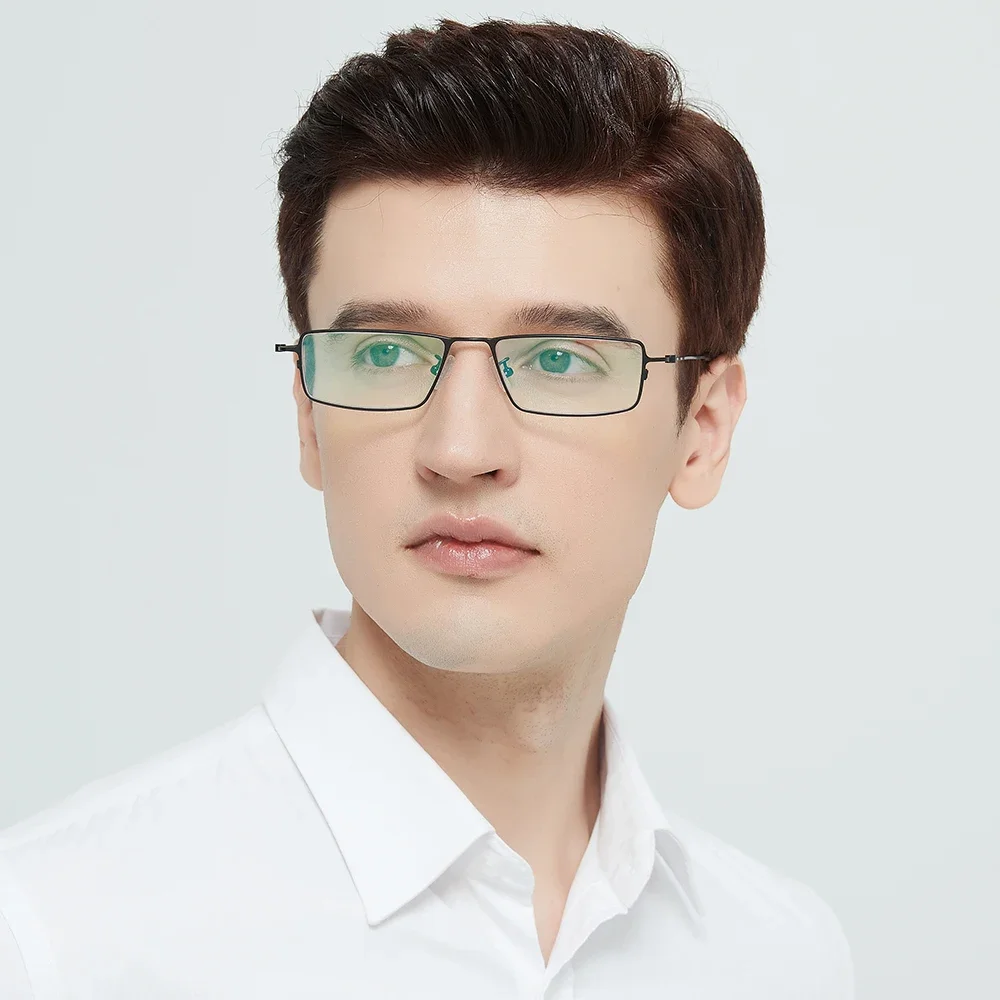 Narrow Square Glasses Frame Ultralight Mens Pure Titanium Rectangle Business Eyeglasses Screwless Thin Rim Eyewear Spectacles