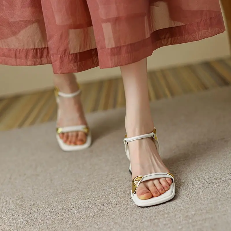 كرازينغ وعاء جلد الغنم كعب عالي مكتنز مشبك الأشرطة مكتب سيدة اللمحة تو فستان موجز مختلط اللون يؤرخ النساء الصنادل #5