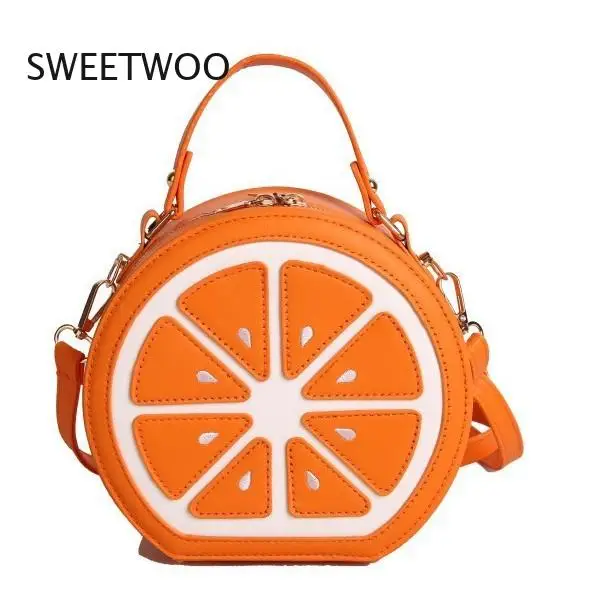 

Novelty Lemon/orange Slice Crossbody Bag, Cute Fruit Shaped Pu Leather Purse with Top Handle