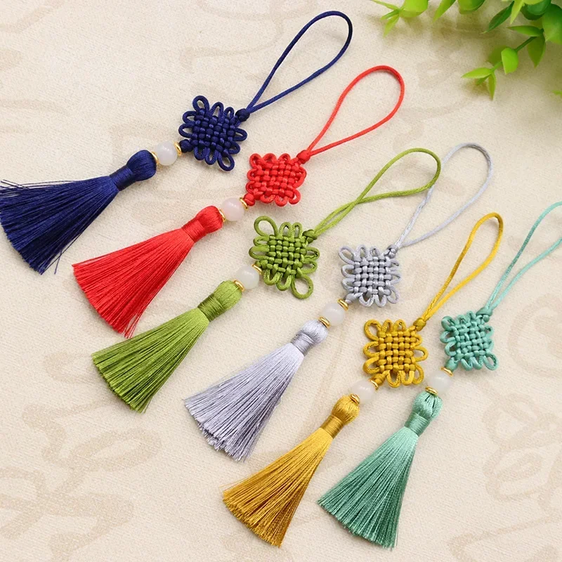 1Pc 2025 New Year Red Chinese Knot Tassel Fringe Key Chain Hanger Clutch Bag Pendant Women's Cheongpao Hanfu Hat DIY Decoration