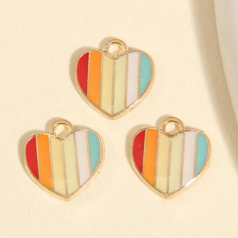 10pcs Gold Color 13x13mm Cute Small Rainbow Heart Charms Enamel Pendant Fit DIY Earrings Jewelry Making Handcrafted Accessories