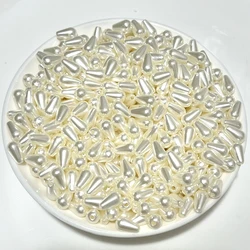 100pcs ABS 6 X10MM water droplet straight hole bead beige white shell pearl loose spacing bead DIY jewelry making accessories