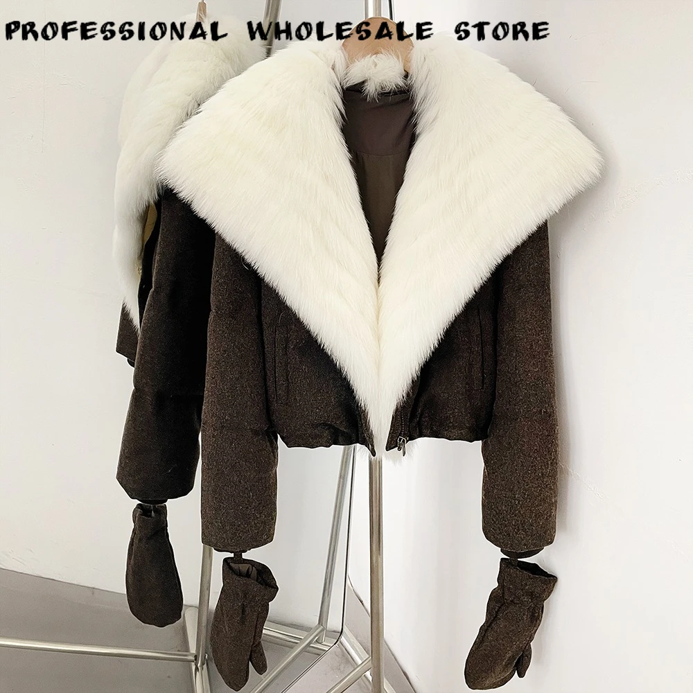 Women's Oversize Down Jacket Warm Down Jacket with Fur for Women Short Length Down Padding Relaxed Fit Lightweight Puffer Women