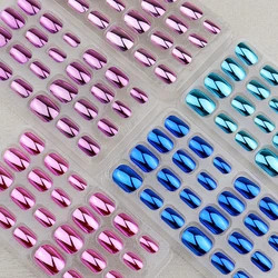 120Pcs Mirror Chrome Kids Nails Press On Metalic False Nail Art Tips Pre-glue Short Full Cover Fake Nails for Little Girl Toys