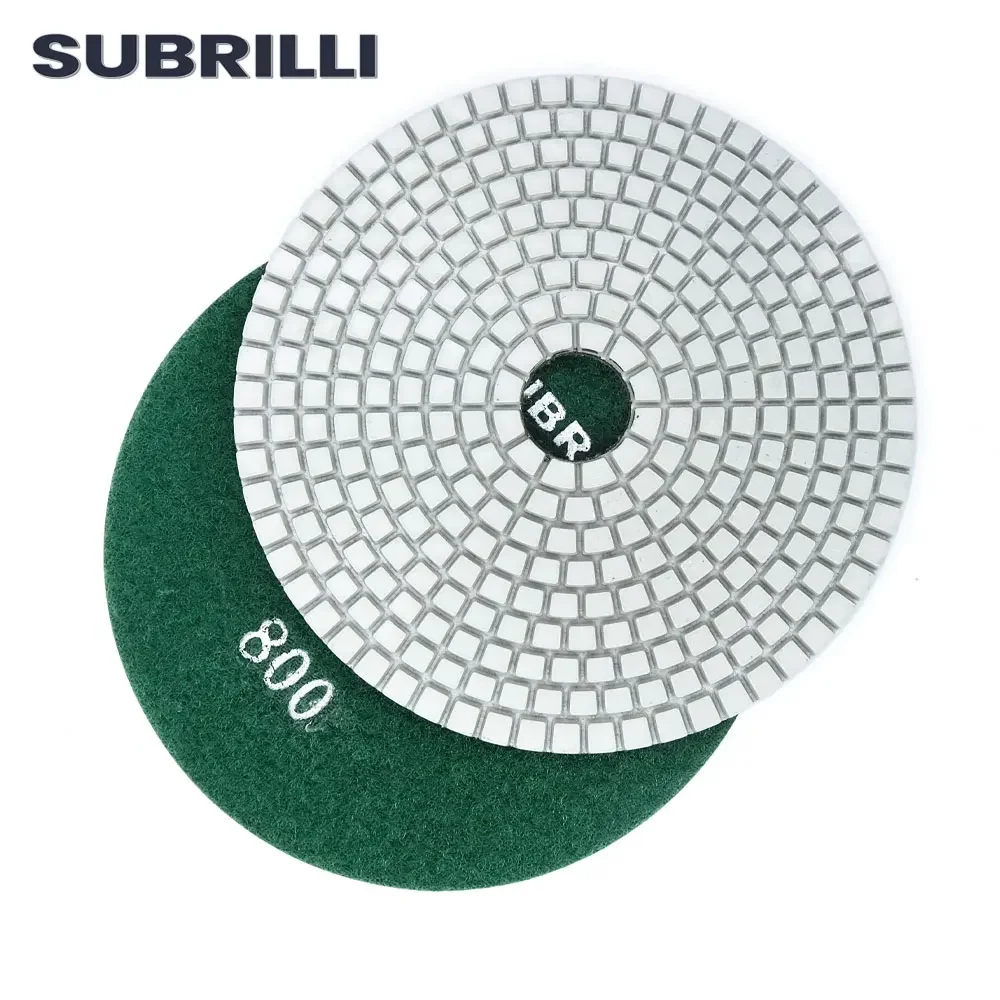 SUBRILLI 125mm Diamond Polishing Pad 5 Inch Flexible White Gridning Disc For Granite Marble Stone Concrete Floor Sanding Disc
