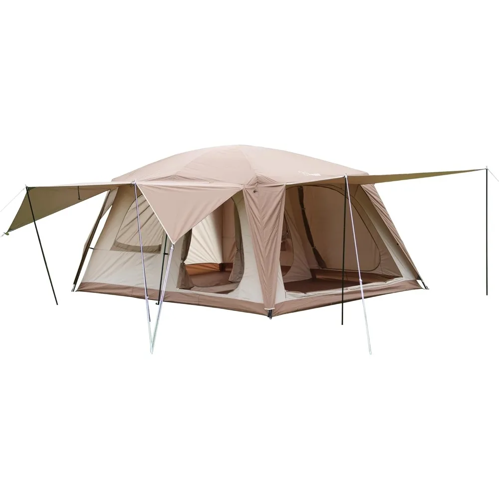 Tienda de campaña familiar para 8-10 personas: tienda de campaña portátil impermeable grande con 3 puertas, 2 habitaciones