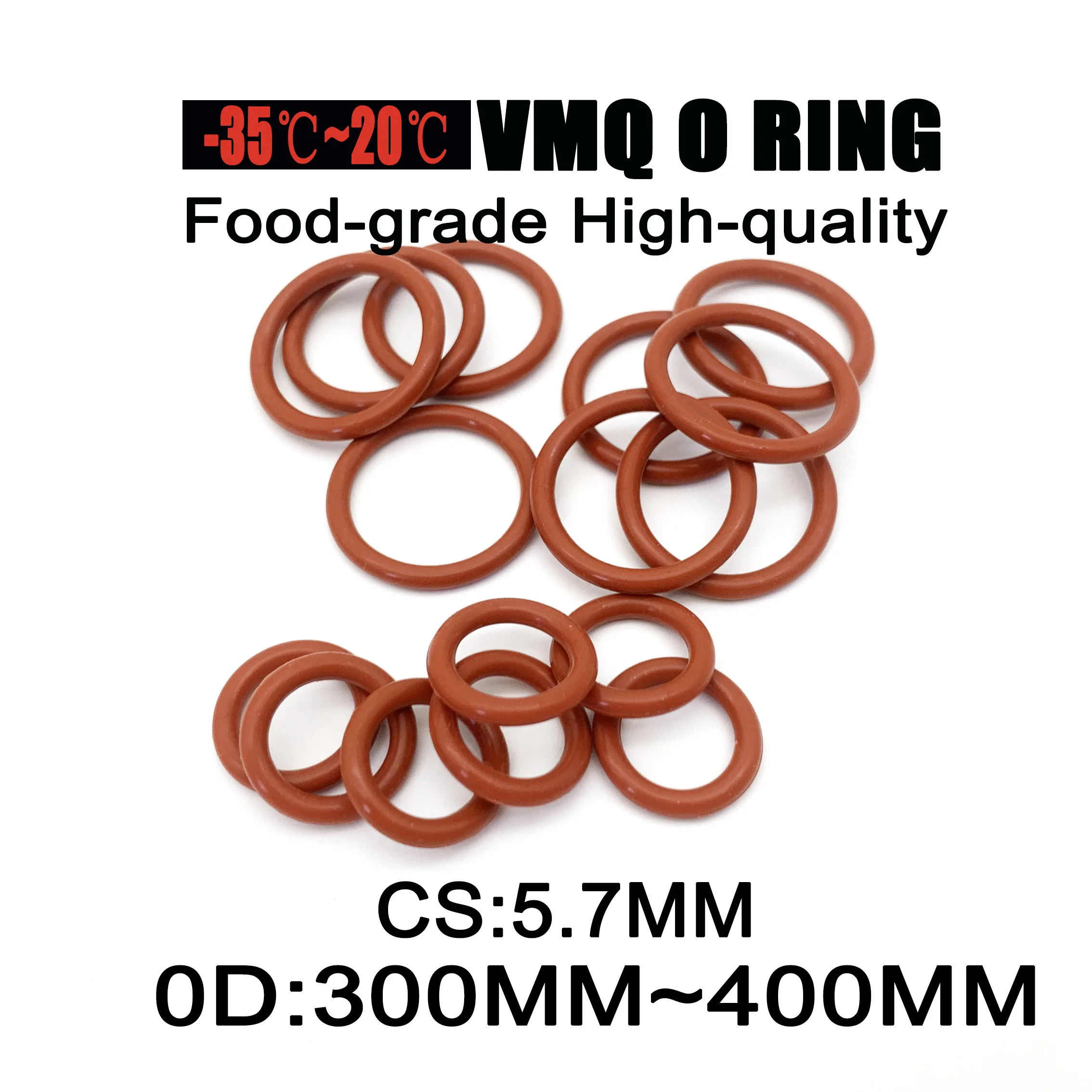 

5 шт. красное силиконовое уплотнительное кольцо VMQ CS 5,7 мм наружный диаметр 300 ~ 400 мм пищевая водонепроницаемая шайба с резиновой изоляцией круглой формы уплотнительная прокладка