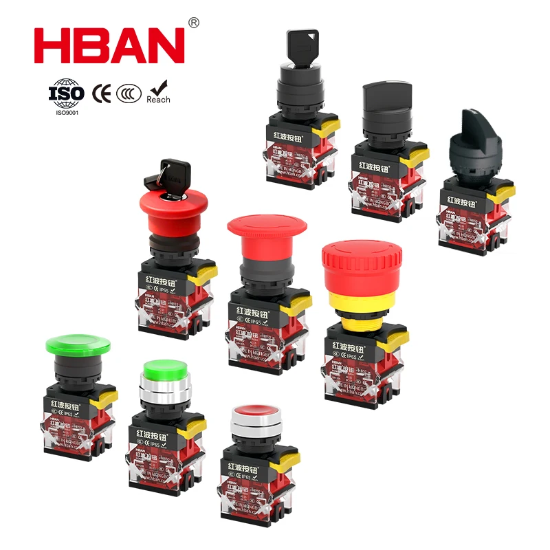 HBAN ABS Plastic 1NO1NC2NO Momentary Push Button 10A 600V Flat Head IP65 Waterproof Quick Assembly Switch for Industrial Control