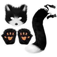 3pcs Halloween Dress Up Animal Tail Fox Mask Paw Gloves Set  Animation Exhibition Cosplay Outdoor Party Costumes Accessories