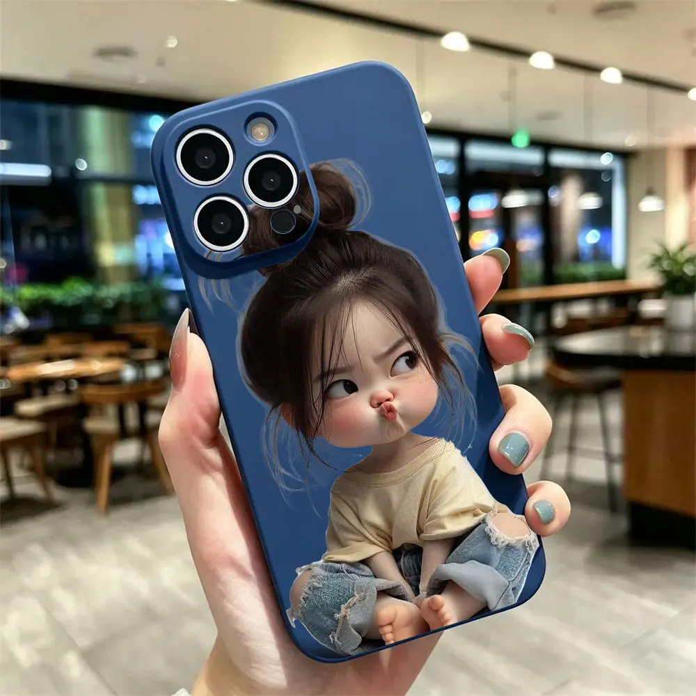 For iPhone 17 16 15 14 13 12 11 Pro XS Max 7 8 6 Plus Mini Air 17e 16e SE 2022 X XR Cute Girl Pattern Silicone Soft Phone Case