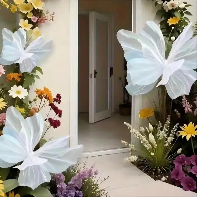 Mehrschichtiger 3D-Farbverlauf Seiden-Schmetterling Organza 1 Stück 50cm Wellenförmiger Blütenrand Glitzer-Besatz für Blumenarrangements Girlanden Heimdekoration – Detail 1
