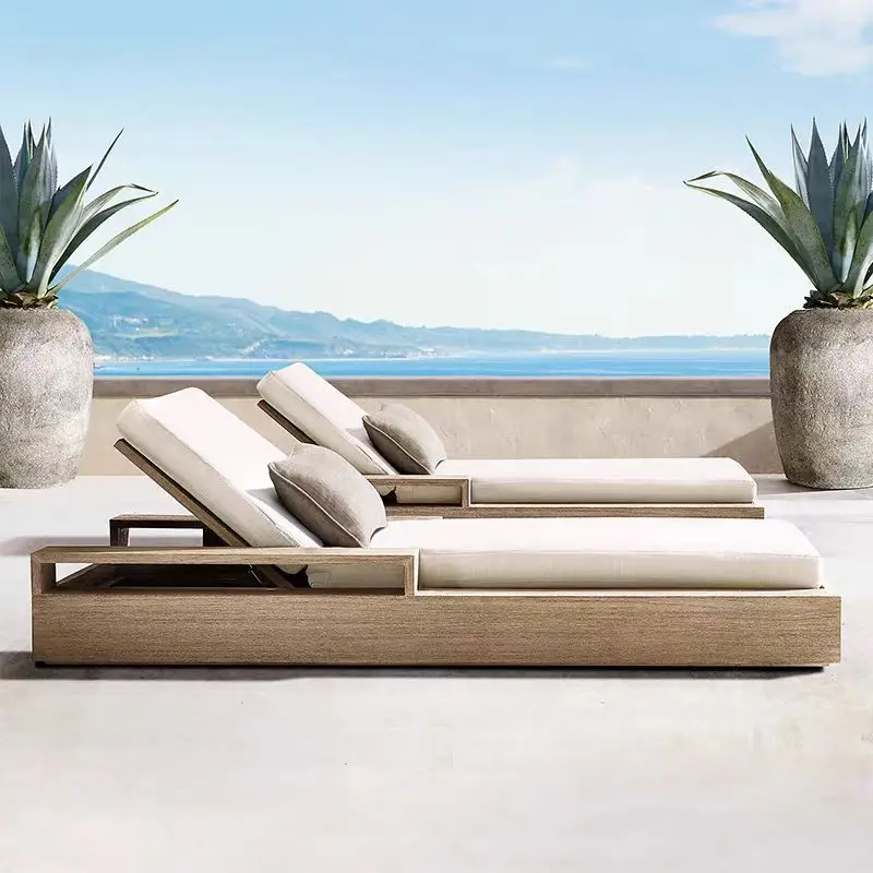 Outdoor Teak Bed Nordic Solid Wood Courtyard Anti-corrosion Terrace Waterproof And Sun Protection Leisure Villa Recliner Furnitu