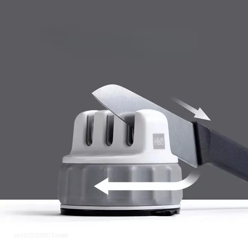 Huohou Mini Knife Sharpener One-handed Sharpening Super Suction Kitchen Sharpener Tool Sharpening Stone for Home