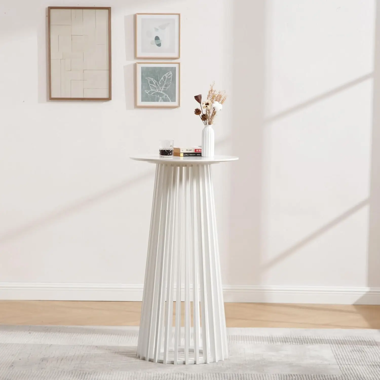 

Современный стол для паба, круглый барный стол, коктейльный стол с деревянным окном, столешница 24 дюйма, высота 4,5 дюйма, белый