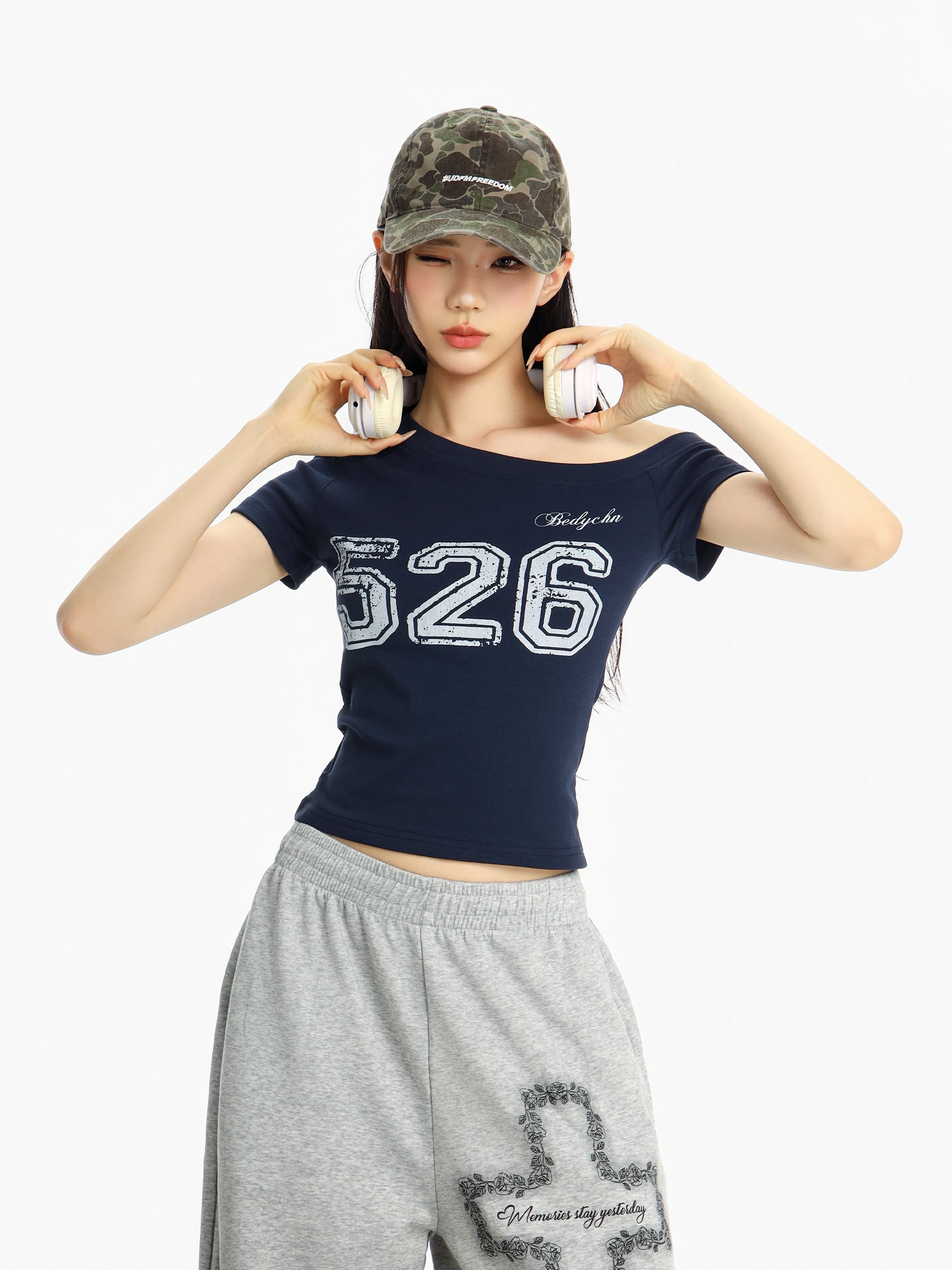 

Retro Style Short Sleeve T-Shirt Women's Spicy Girl Diagonal Collar Shoulder Bared Casual Top Breathable Cotton Polyester Ble...