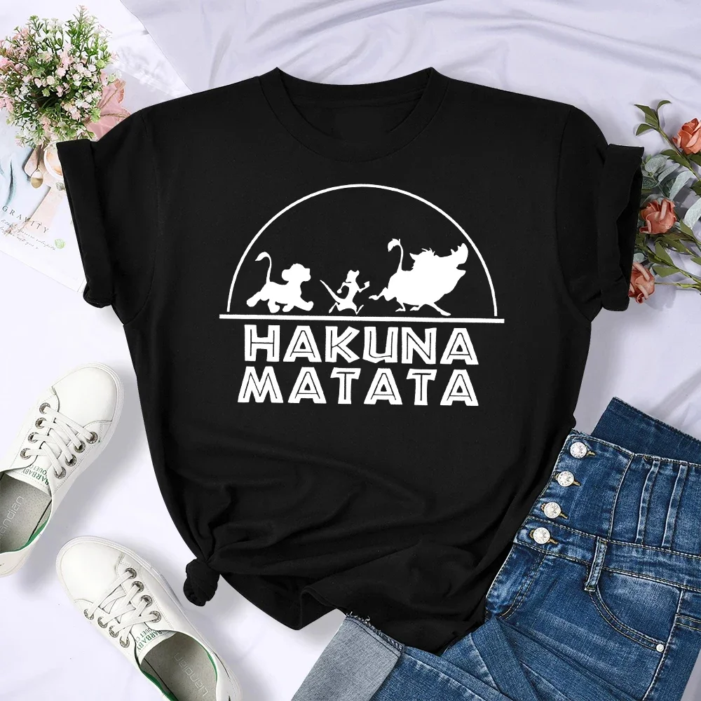Camiseta feminina Hakuna Matata engraçada com estampa, desenho animado kawaii, camiseta gráfica O Rei Leão, camiseta Harajuku feminina casual