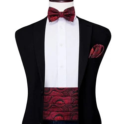 YF-2006 Hi-Tie Luxury Designer Paisley สีแดง Cummerbund Bow Tie ชุดอย่างเป็นทางการ Tuxedo Corset เข็มขัดสำหรับผู้ชาย cummerbunds
