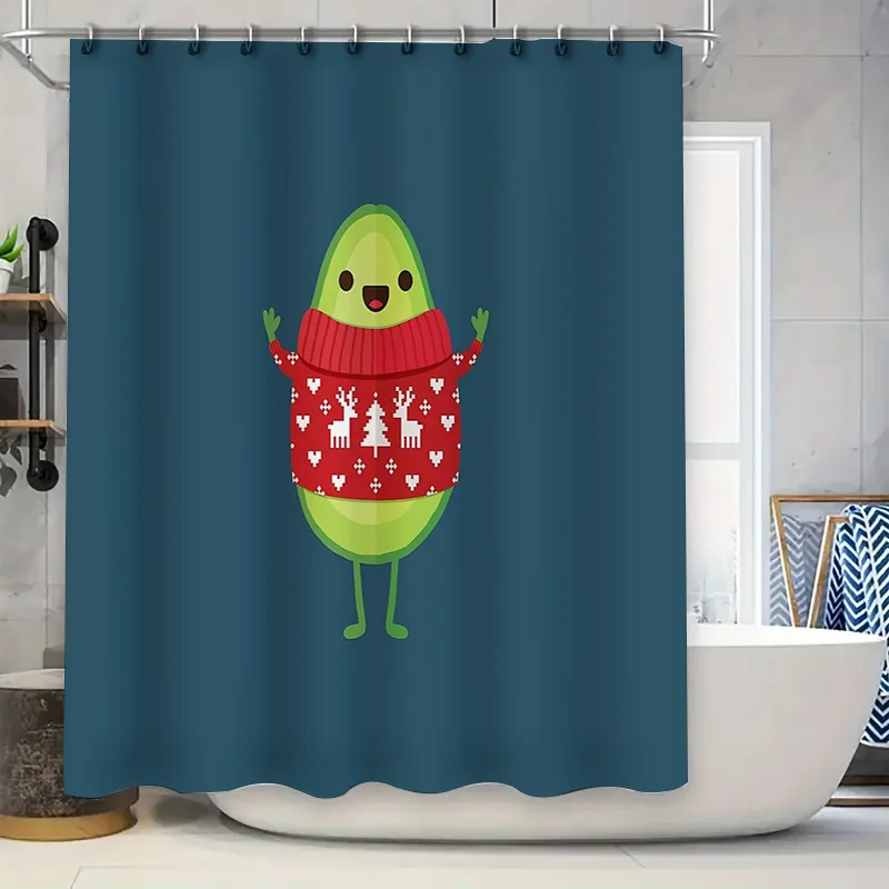 

Cute Avocado Shower Curtain Festive Holiday Decor Farmhouse Bathroom Set Holiday Gift Tropical Pattern Washable Fabric