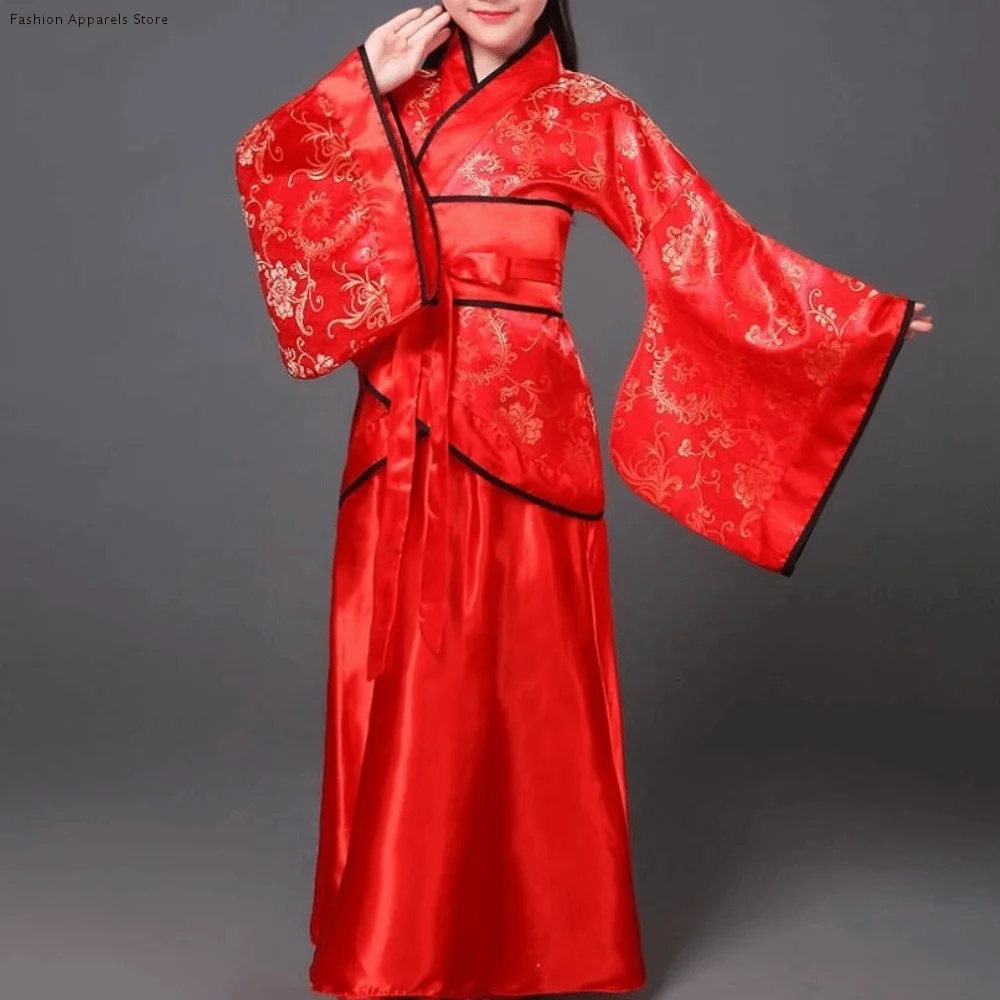

Elegant Ethnic Children's Ancient Costumes Printed Silk Robe Hanfu Dress Photo Prop Retro Chinese Style Clothes Princess