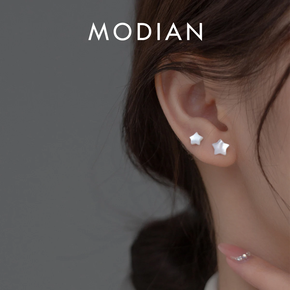 Modian Solid 925 Sterling Silver Simple Shell Pearl Stars Kolczyki sztyfty dla kobiet Klasyczne kolczyki do uszu Drobna modna biżuteria na prezent