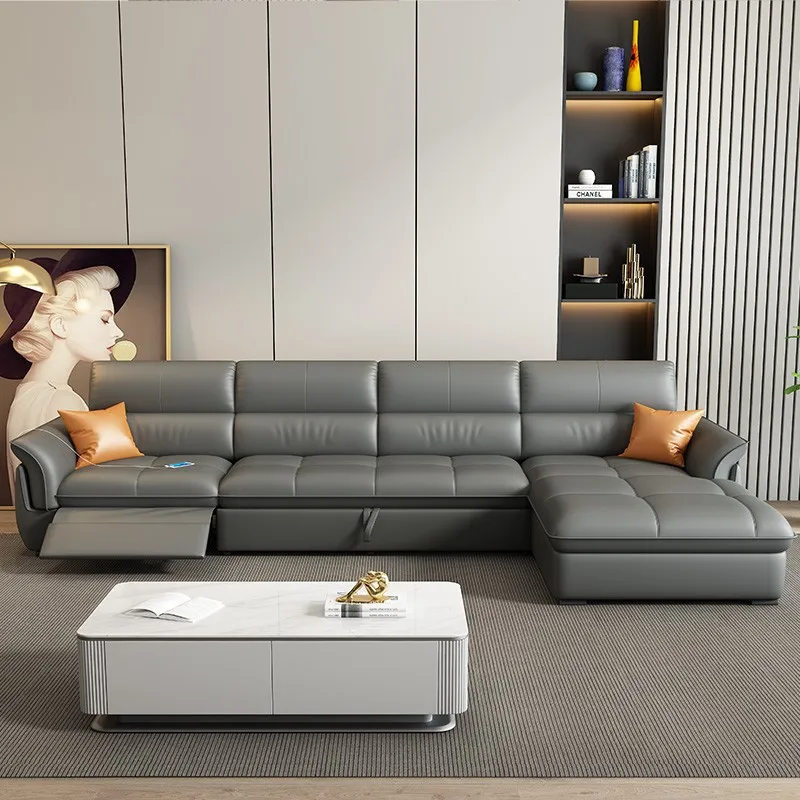 New Arrival Electric Sectional Sleeper Sofa Bed With Chaise Lounge L Shape Sofa Couch With Footrest