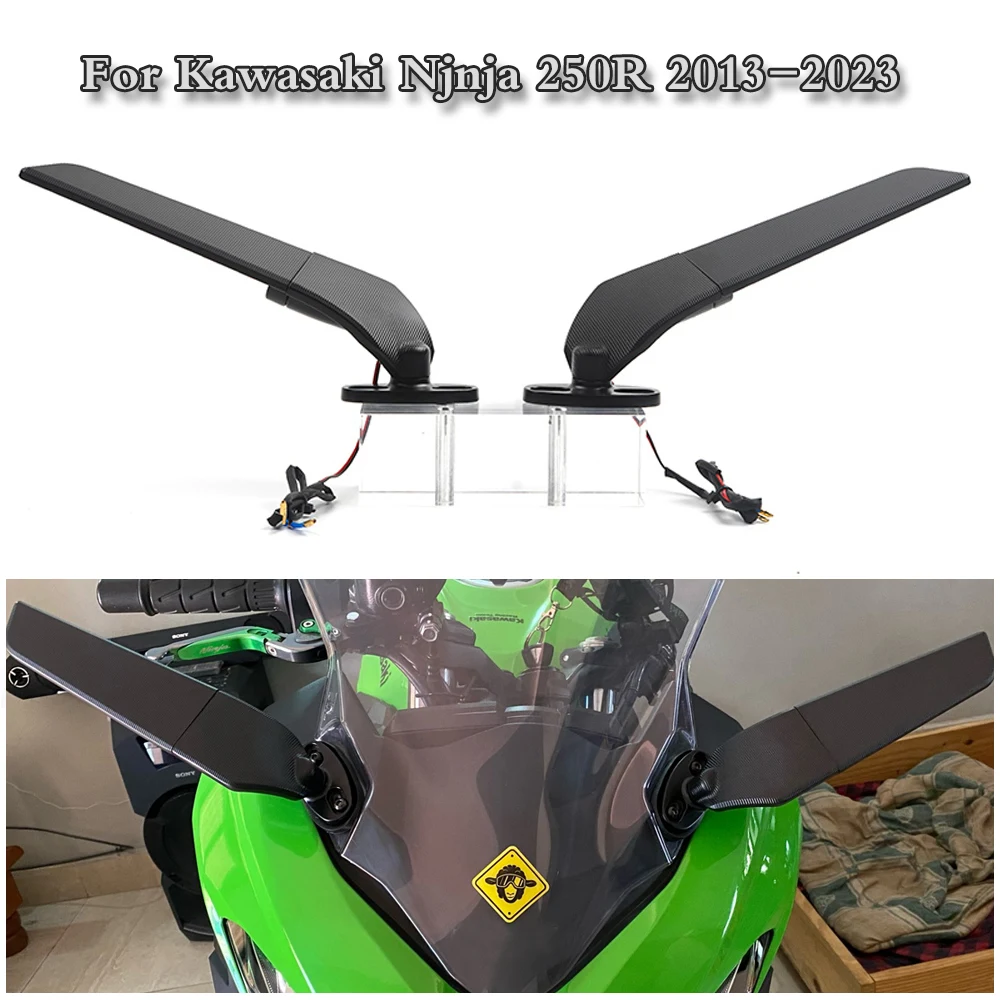 For Kawasaki Ninja 300 Ninja300 2013-2017 2016 2PCS Adjustable Modified Wind Wing Rotating Rearview Mirror Motorcycle Mirrors