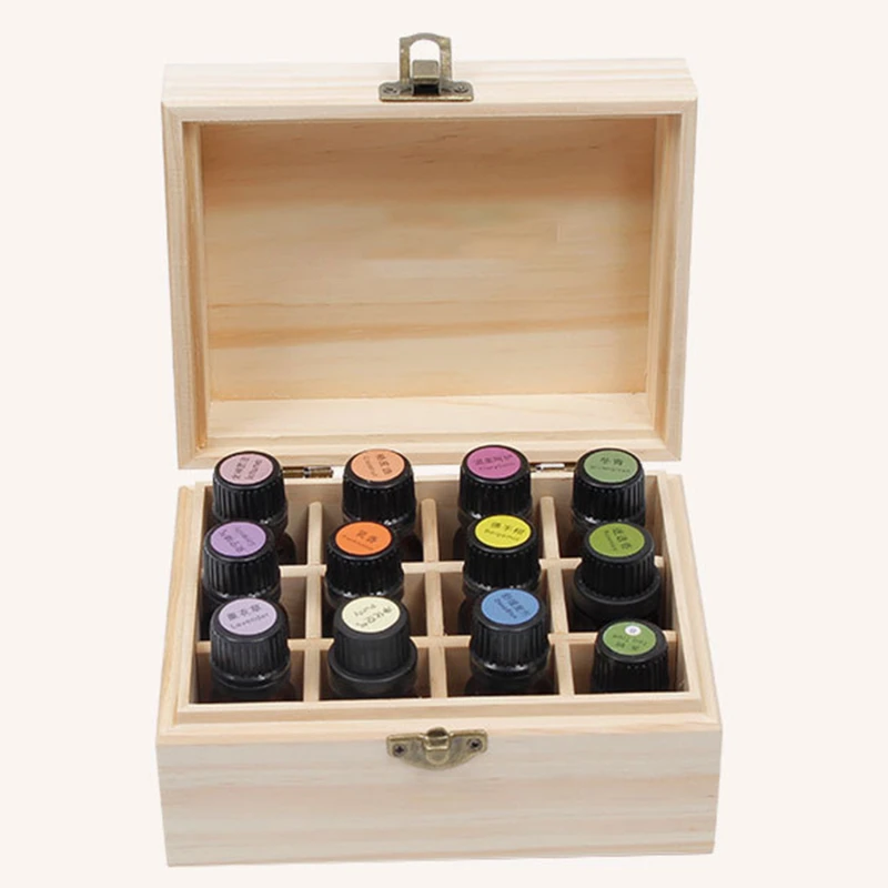 Wooden Storage Box 12/25 Grids Solid Wood Essential Oil Bottle Storage Case Essential Oil Packing Box Perfume Bottle Organizer