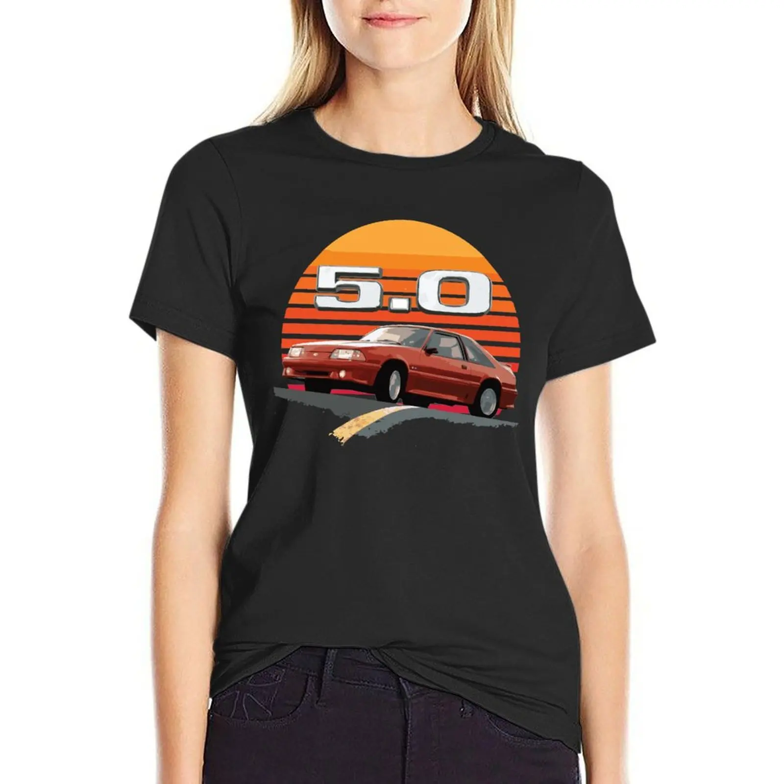 Camisetas gráficas masculinas e femininas, Mustang GT, 5.0L, V8, FoxBody, REMAX, EUA, Graphic Tees, Roupa de treino extragrande