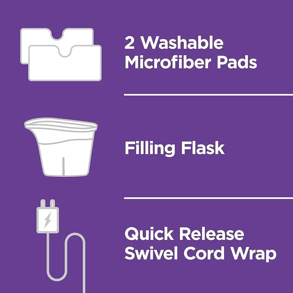 ممسحة جيب بخارية منظف للأرضيات الصلبة سريع الجفاف 2 وسادات من الألياف الدقيقة قابلة للغسل سهلة المناورة بدون مواد كيميائية بخار ساخن للغاية