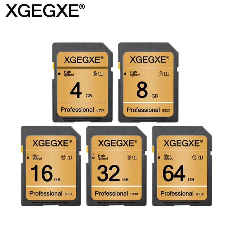 XGEGXE SD Card 32GB Class 10 High Speed 633x Video Card 4GB 8GB 16GB UHS-1 Professinonal Flash Memory Card for Camera Laptop