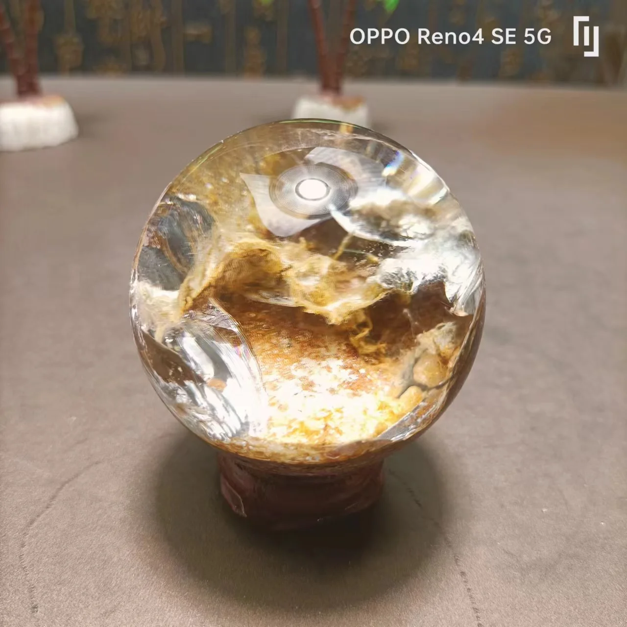 Brazilian Natural Quartz Crystal Ball, Green Ghost Garden, Chakra Energy, Home Decoration, Healing