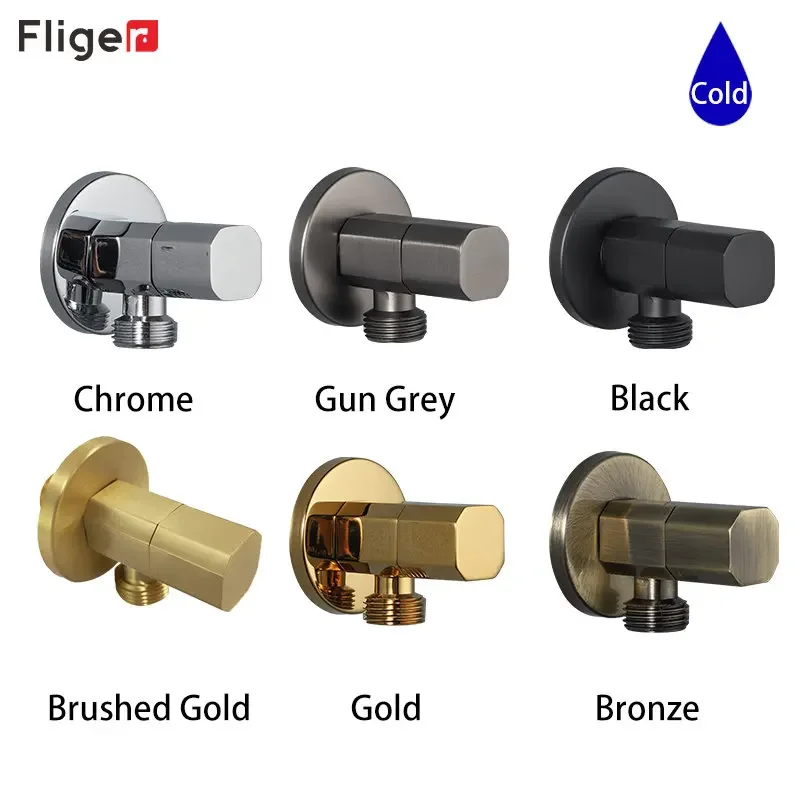 Fliger Gold Angle Valve Brass Inlet Valve Home Water nozzle Single Cold Water Bidet Faucet Valve G1/2 Bathroom Faucet Stop Valve