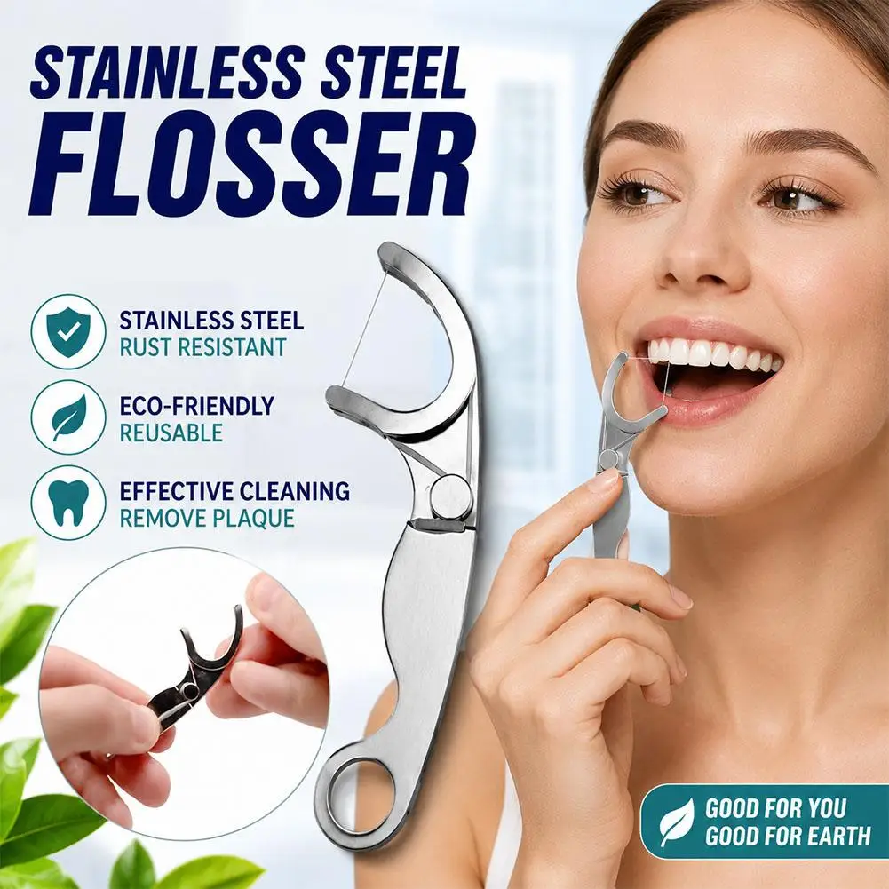Stainless Steel Dental Floss Holder Reusable Portable Long Lasting Oral Care Accessory for Daily Use Home Travel