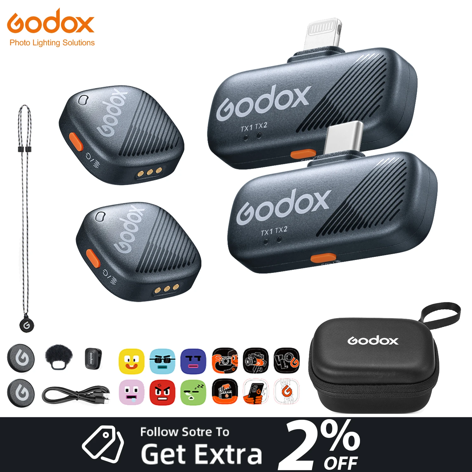 Godox Cube-S 2.4GHz Wireless Microphone System All-New TIme Capsule Design 300M Stable Transmission for Vlogging, Live Streaming
