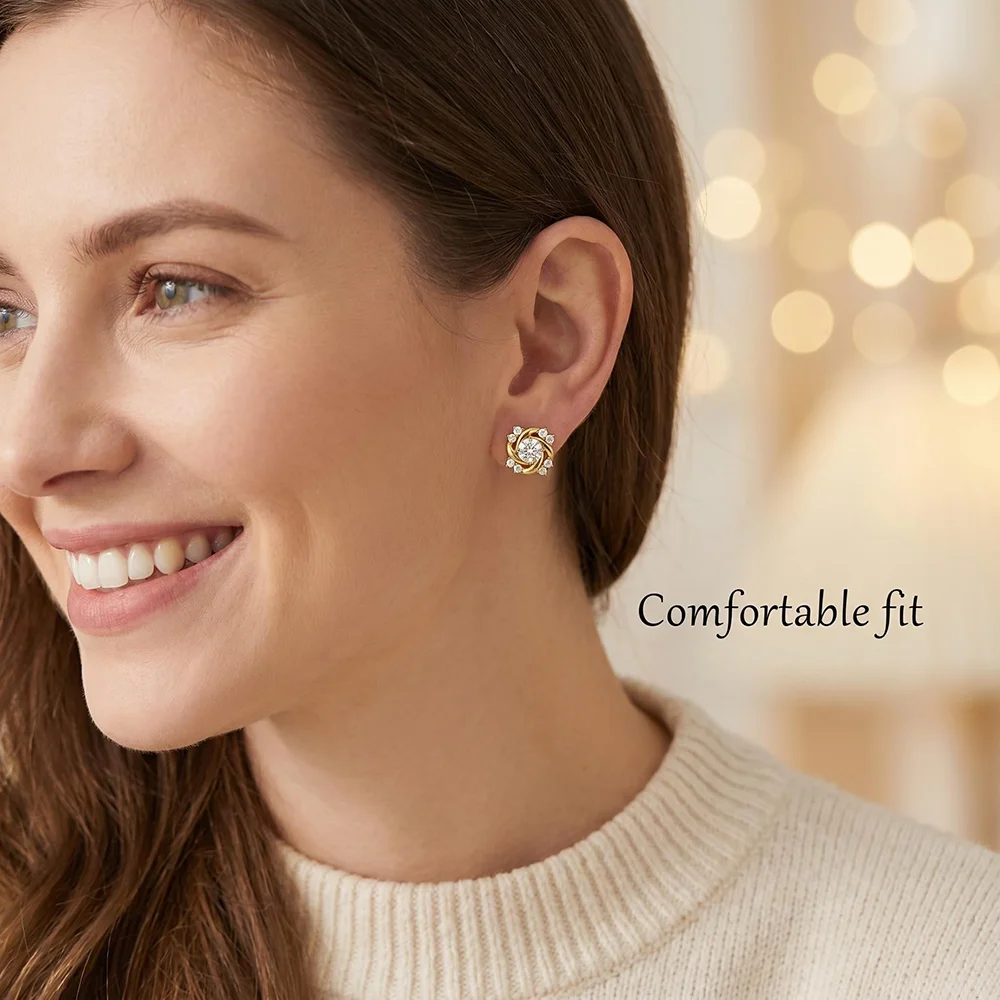 Vollständig mit Moissanit besetzte D-farbene Blumen-Ohrringe für Damen, 925 Silber Schraubverschluss-Ohrstecker, hochwertiger edler Schmuck für Damen und Herren, Geschenk. – Detail 10