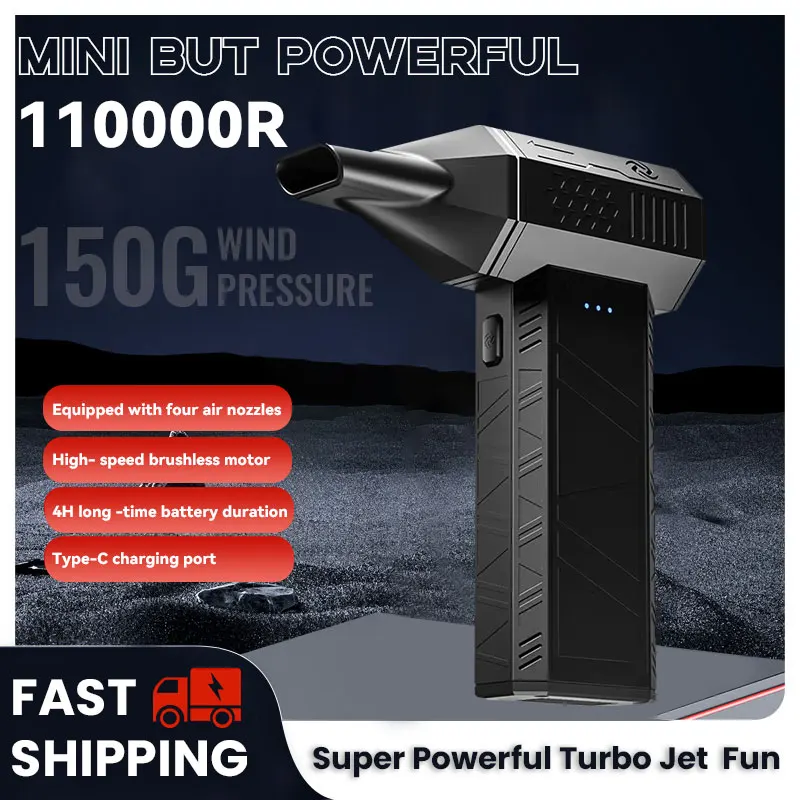 

New Turbo Jet Fan 110000RPM Mini Air Blower with 3 Speeds Cordless For Outdoor Camp BBQ Powerful Blower Keyboard Dust Cleaning