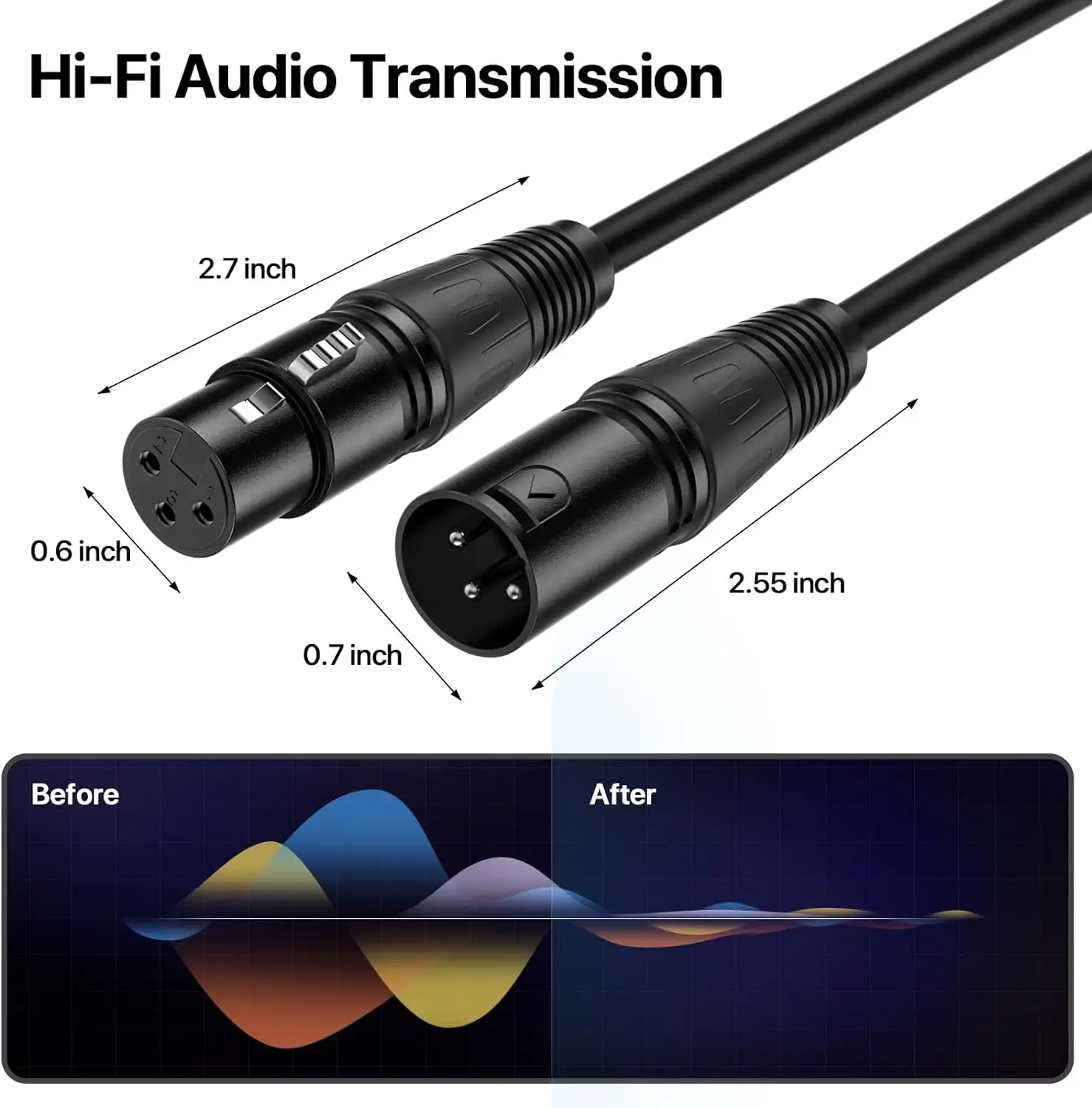 سلك كابل متوازن XLR من الذكور إلى الإناث ، تسجيل المسرح ، واجهة الصوت لـ Shure ، SM7B ، SC3 ، AM8 ، K688 Mic ، 3-Pin ، 1-10m