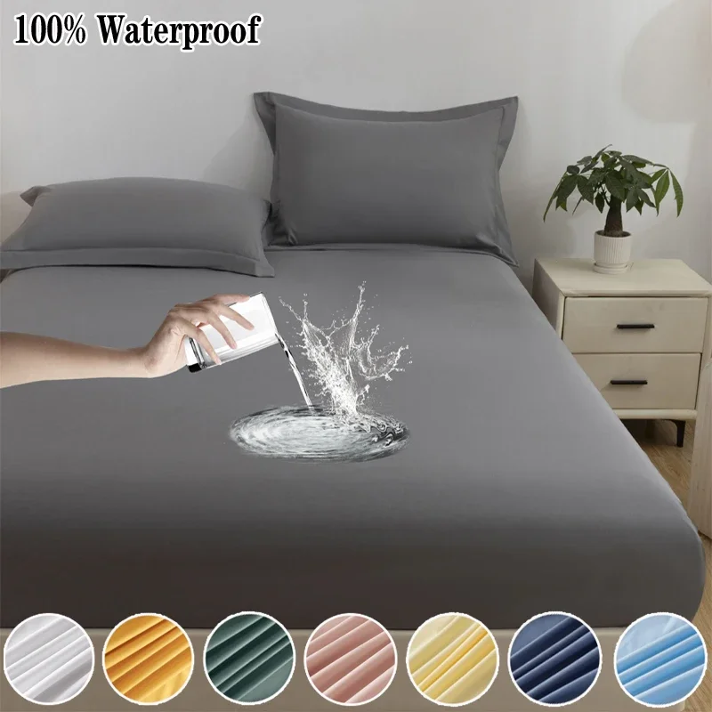 

100% Waterproof Mattress Cover, Fitted Bed Sheet with Elastic Band, Anti-slip Mattress Protector for Double King Queen 160/180