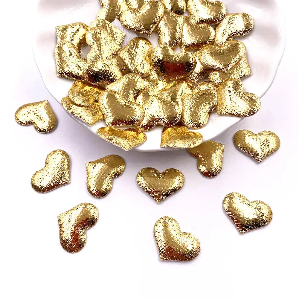 200pcs 20mm Padded Gold Silver Cloth Pretty Heart Shape Appliques Wedding Patches DIY Headdress Bow Accessories Craft Supplies