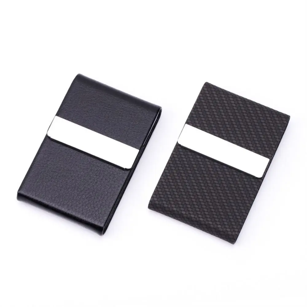 PU Leather Business Card Case Stainless Steel Fashion Buckle Name Card Holder Multicolor Metal ID Case Card Box Women Men