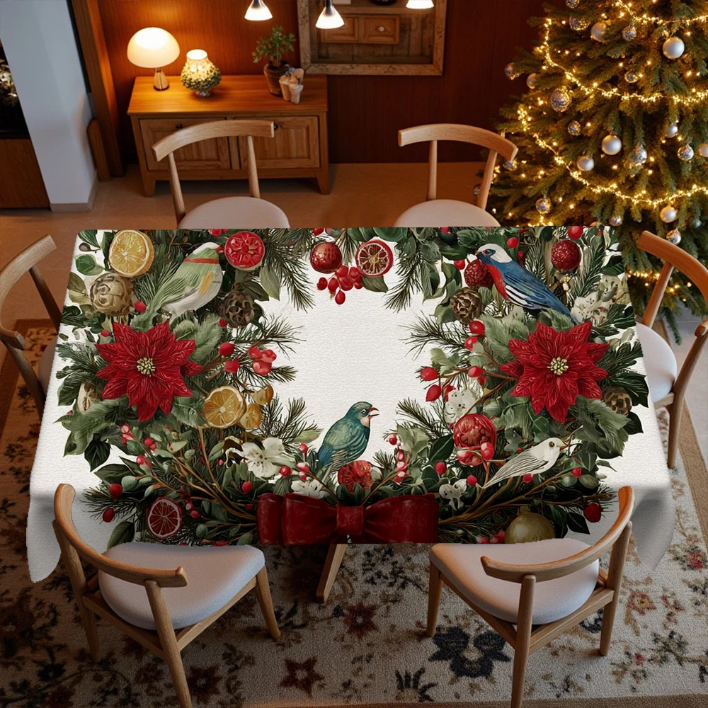 Christmas Wreath Pattern Restaurant Kitchen Tablecloth Living Room Home Decoration Rectangular Party Decoration
